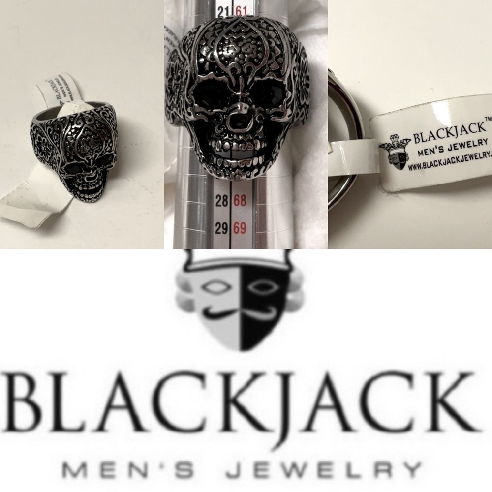 BLACKJACK Men’s sz 11 Skull Ring Hypoallergenic Silver Stainless Steel NWT